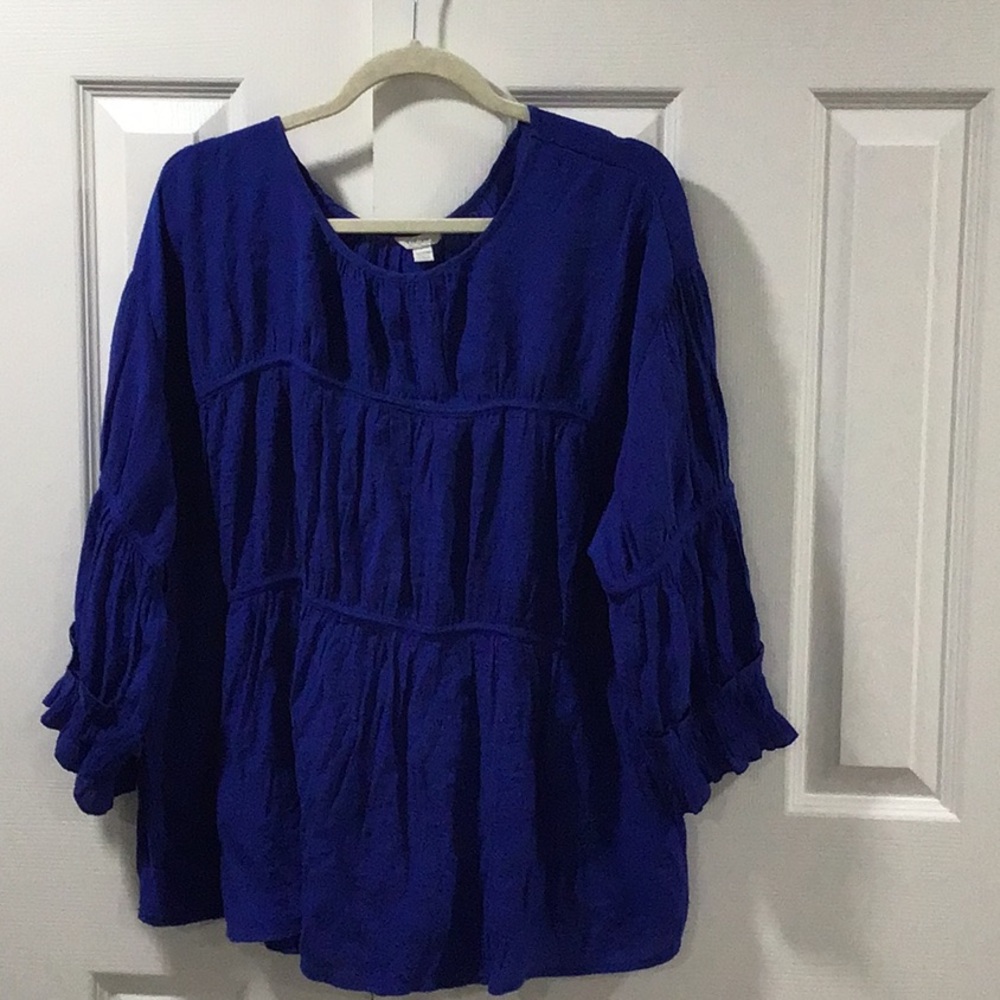 Blue Tiered Ruffled Blouse with Empire Waist